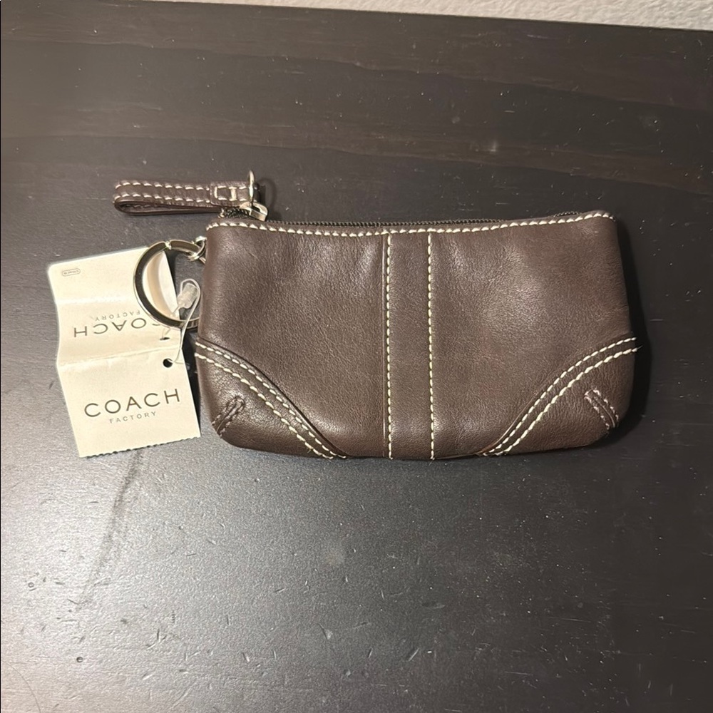 Coach Dark Brown Leather Wristlet